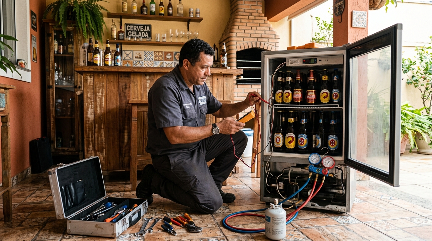 Recarga de gás refrigerante em cervejeira em atendimento em Candelária, Natal‑RN