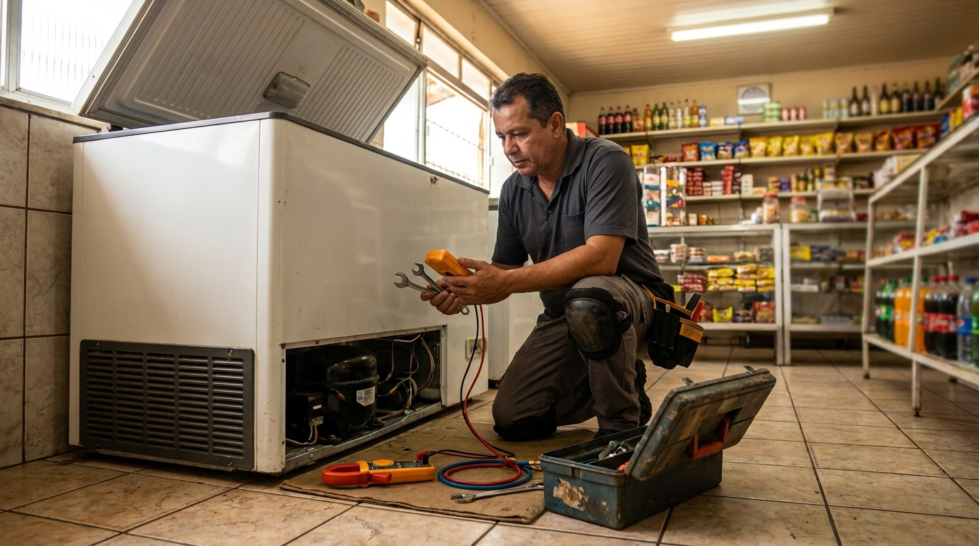 Técnico de conserto de freezer em residência no Tirol, Natal‑RN