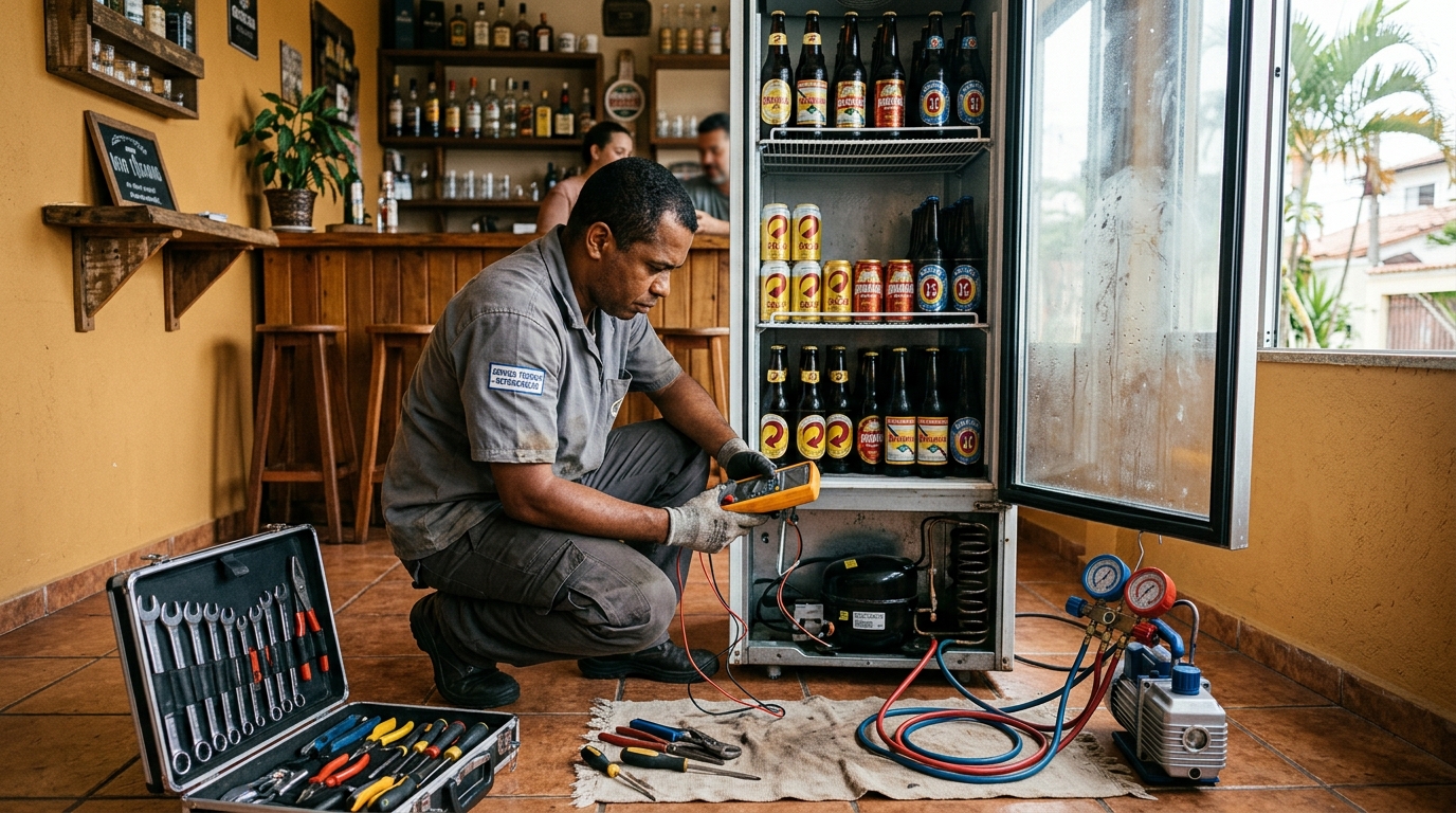 Troca de termostato de cervejeira em atendimento técnico em Candelária, Natal‑RN